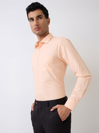 Park Avenue Men Orange Solid Slim Fit Cotton Blend Formal Shirt