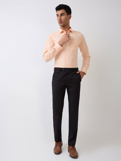 Park Avenue Men Orange Solid Slim Fit Cotton Blend Formal Shirt