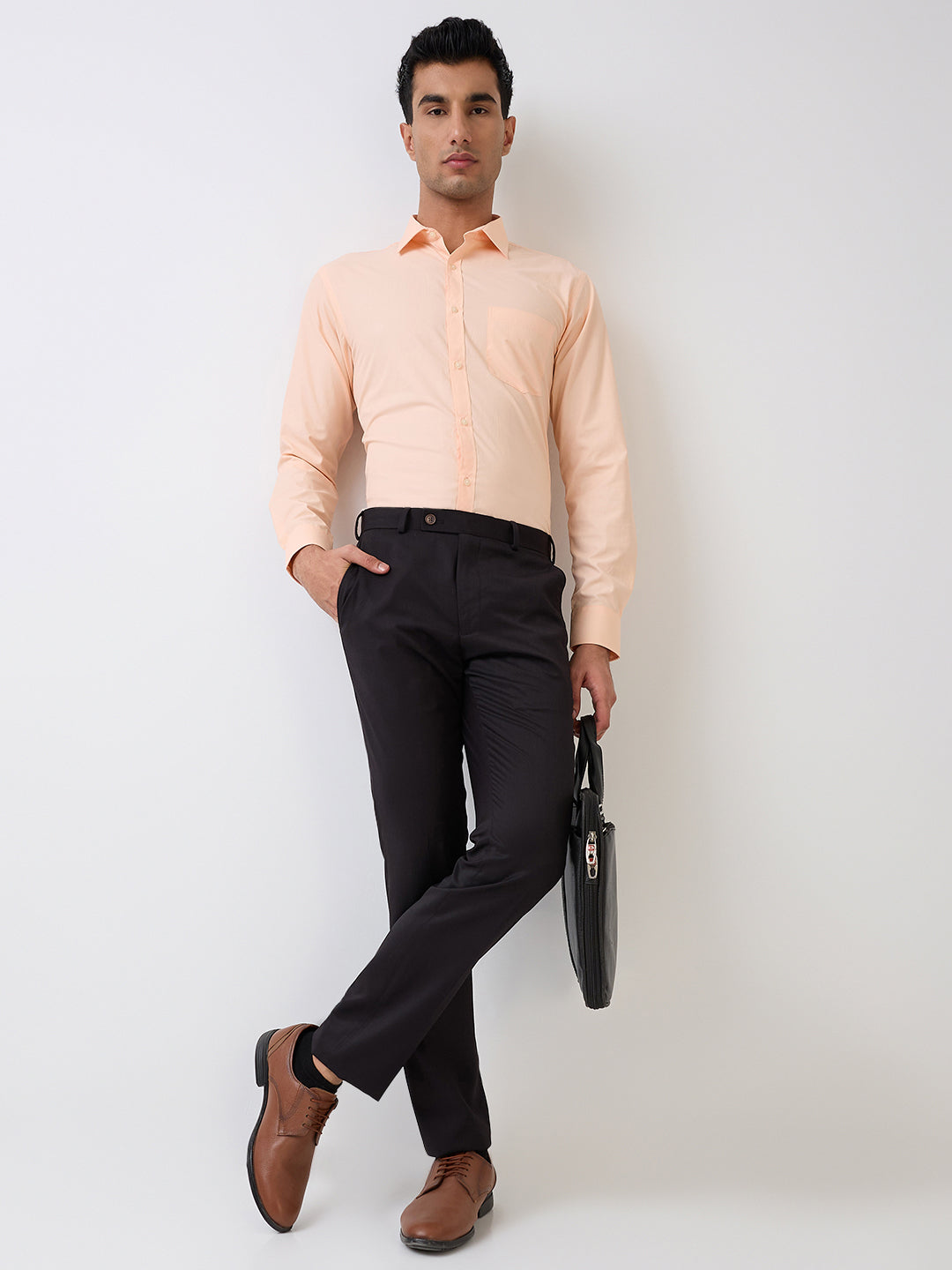 Park Avenue Men Orange Solid Slim Fit Cotton Blend Formal Shirt