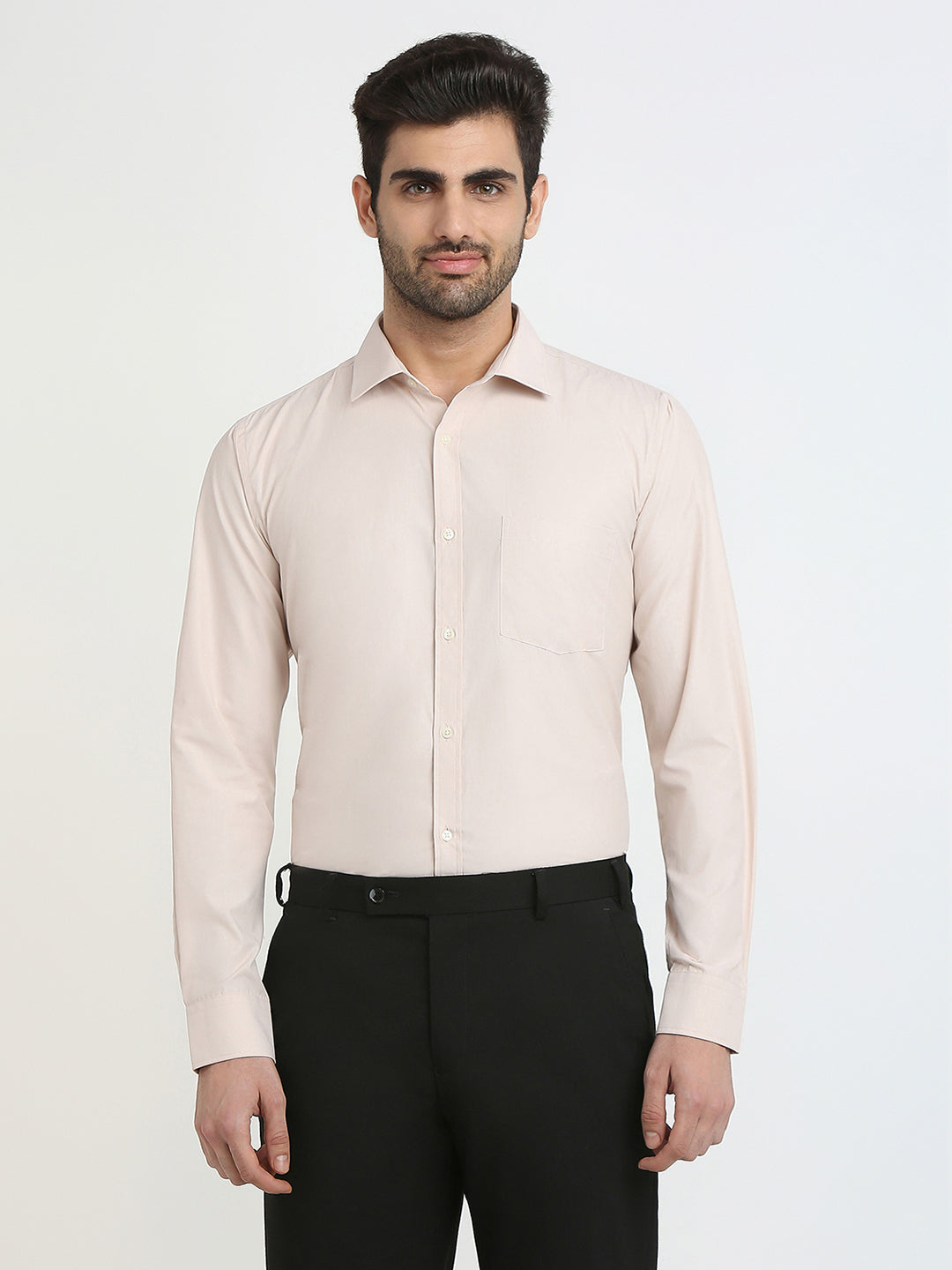 Park Avenue Men Brown Solid Slim Fit Cotton Blend Formal Shirt