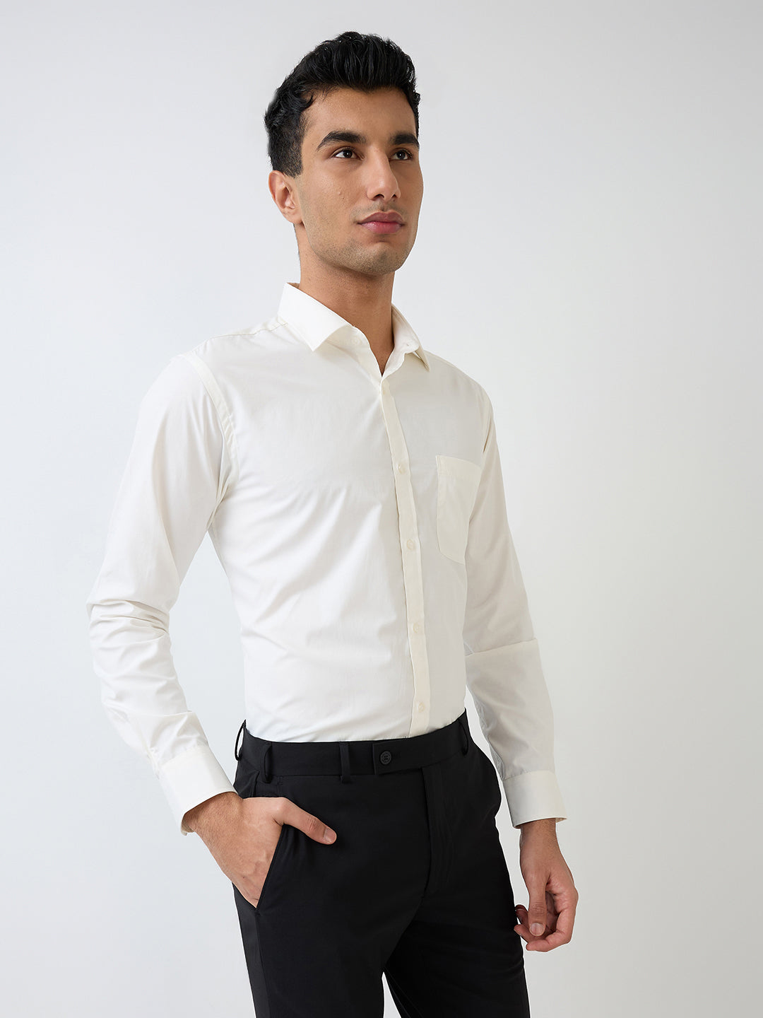 Park Avenue Men Yellow Solid Slim Fit Cotton Blend Formal Shirt