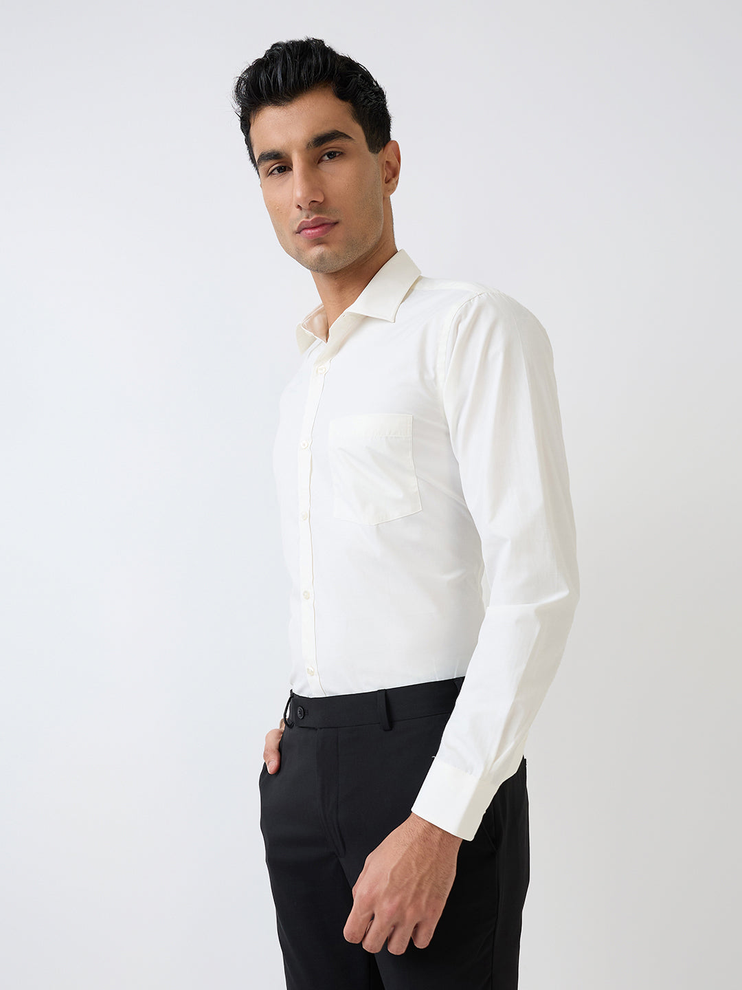 Park Avenue Men Yellow Solid Slim Fit Cotton Blend Formal Shirt