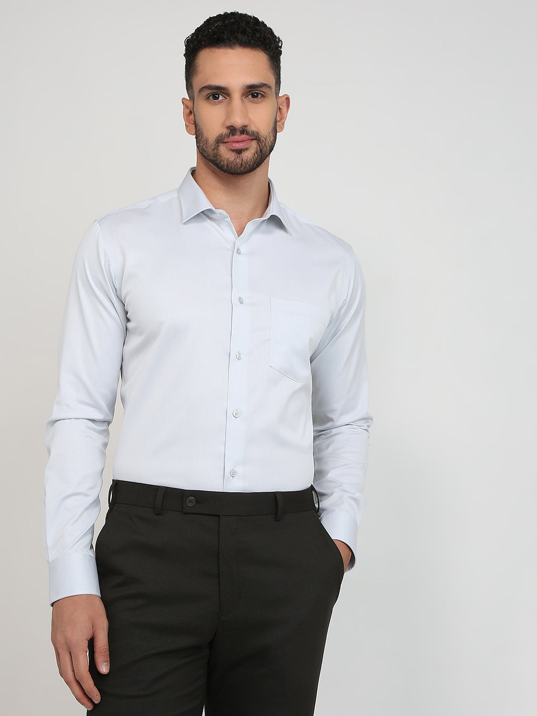 Park Avenue Men Grey Solid Slim Fit Cotton Full Sleeve Formal Shirt