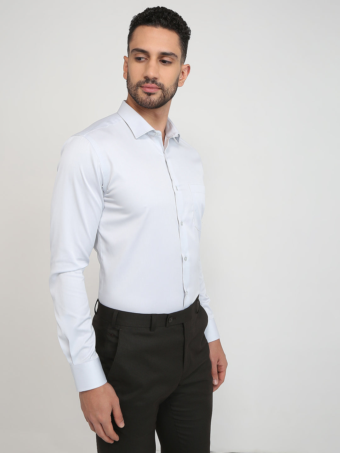 Park Avenue Men Grey Solid Slim Fit Cotton Full Sleeve Formal Shirt