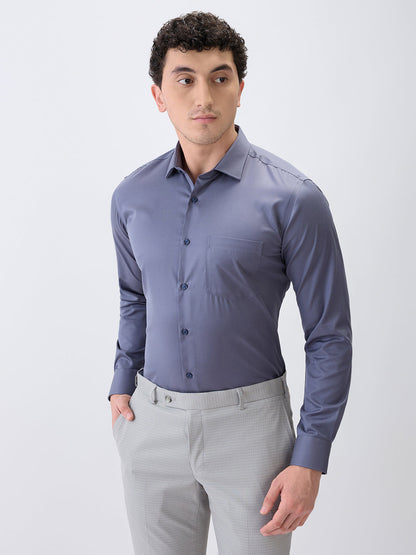 Park Avenue Men Grey Solid Slim Fit Cotton Full Sleeve Formal Shirt