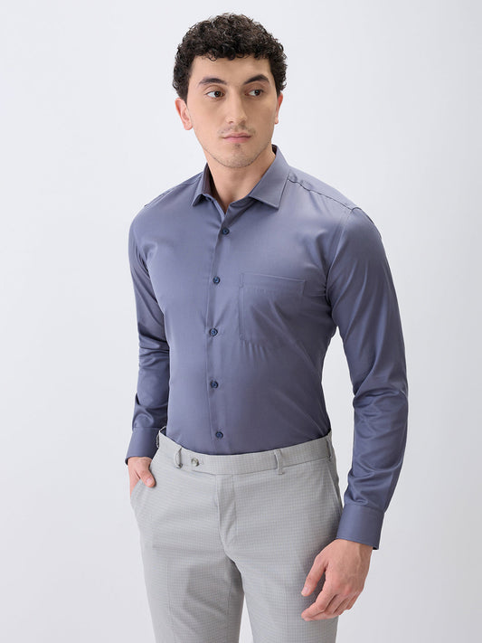 Park Avenue Men Grey Solid Slim Fit Cotton Full Sleeve Formal Shirt