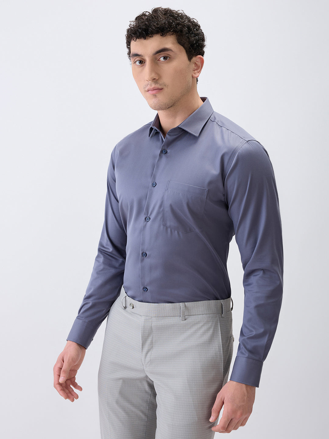 Park Avenue Men Grey Solid Slim Fit Cotton Full Sleeve Formal Shirt