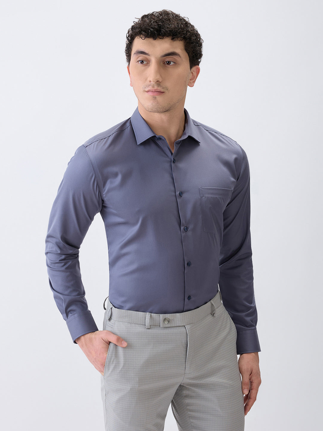 Park Avenue Men Grey Solid Slim Fit Cotton Full Sleeve Formal Shirt