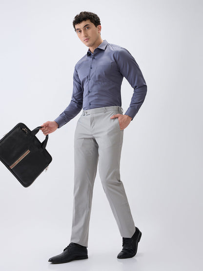 Park Avenue Men Grey Solid Slim Fit Cotton Full Sleeve Formal Shirt