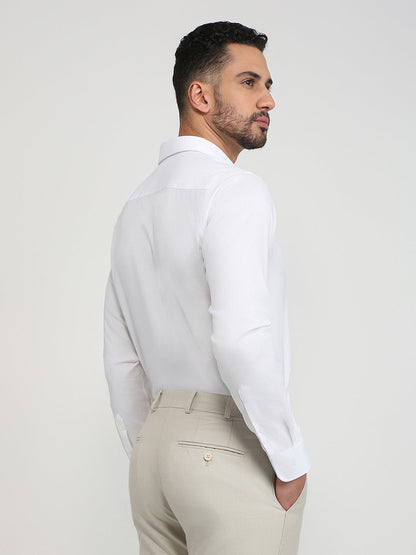 Park Avenue Men White Structure Slim Fit Cotton Full Sleeve Formal Shirt
