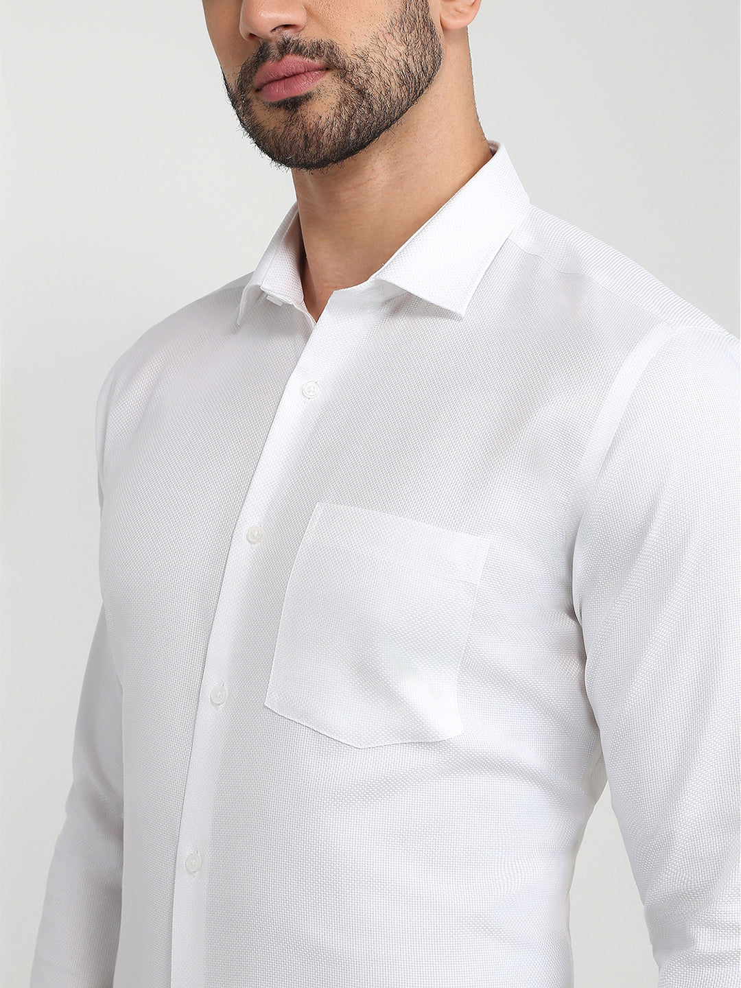 Park Avenue Men White Structure Slim Fit Cotton Full Sleeve Formal Shirt