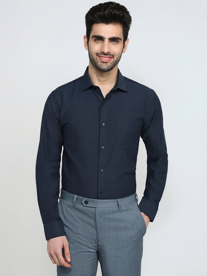 Park Avenue Men Blue Structure Slim Fit Cotton Full Sleeve Formal Shirt