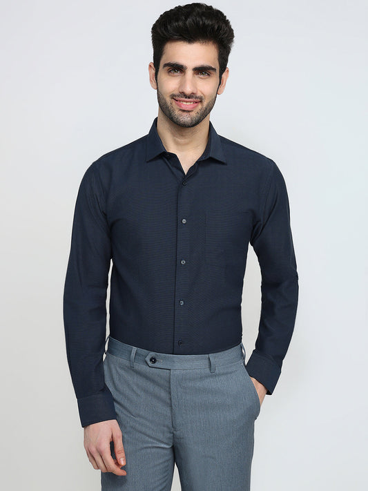 Park Avenue Men Blue Structure Slim Fit Cotton Full Sleeve Formal Shirt