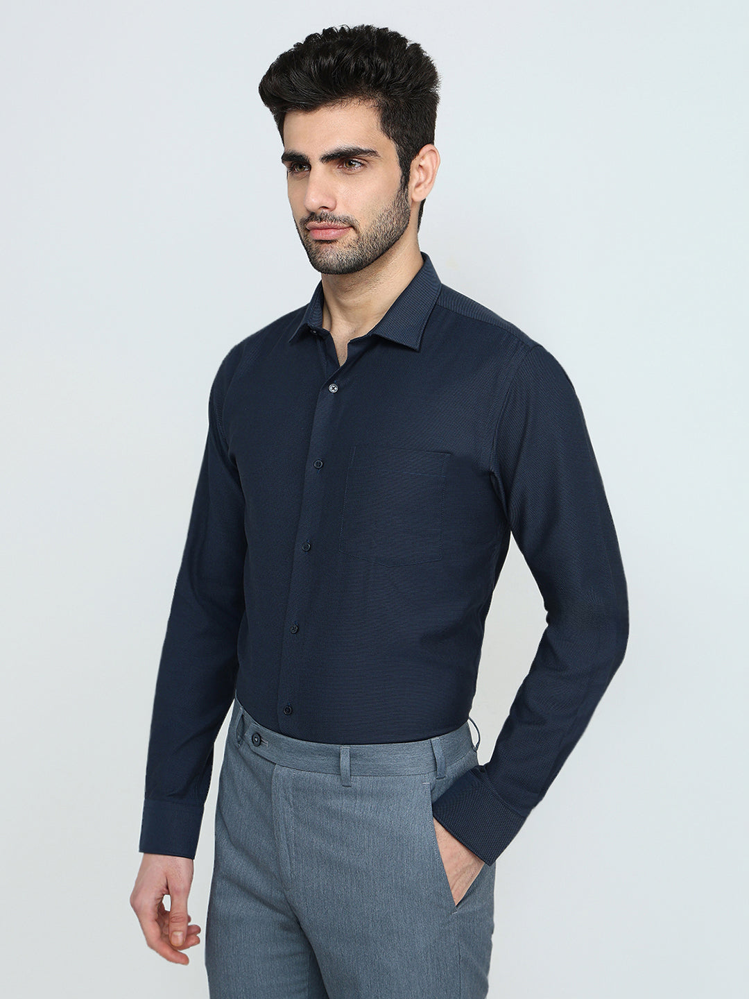 Park Avenue Men Blue Structure Slim Fit Cotton Full Sleeve Formal Shirt