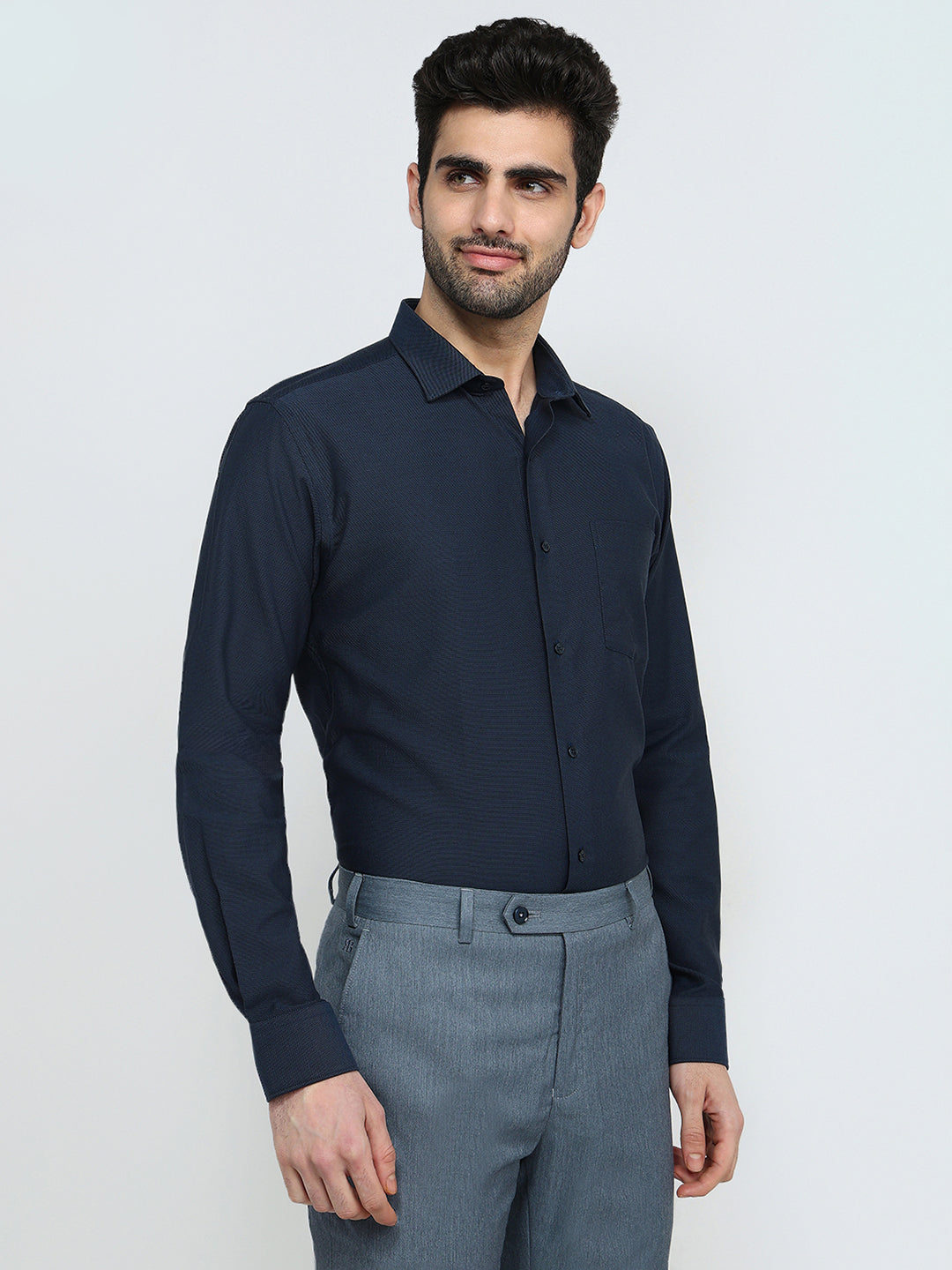 Park Avenue Men Blue Structure Slim Fit Cotton Full Sleeve Formal Shirt