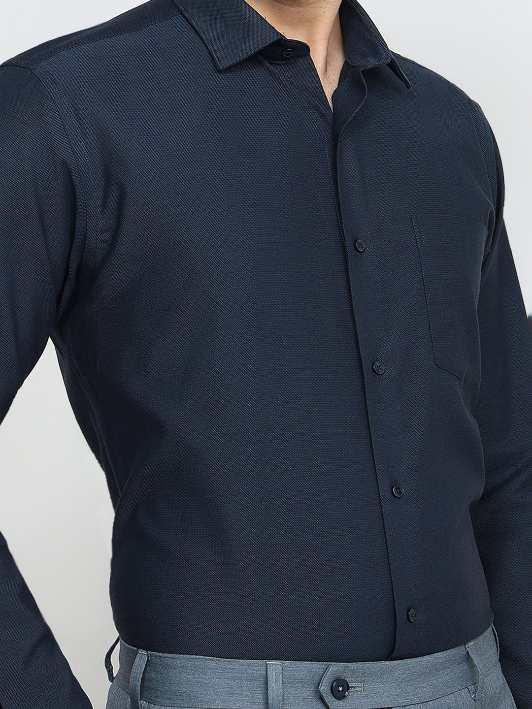 Park Avenue Men Blue Structure Slim Fit Cotton Full Sleeve Formal Shirt