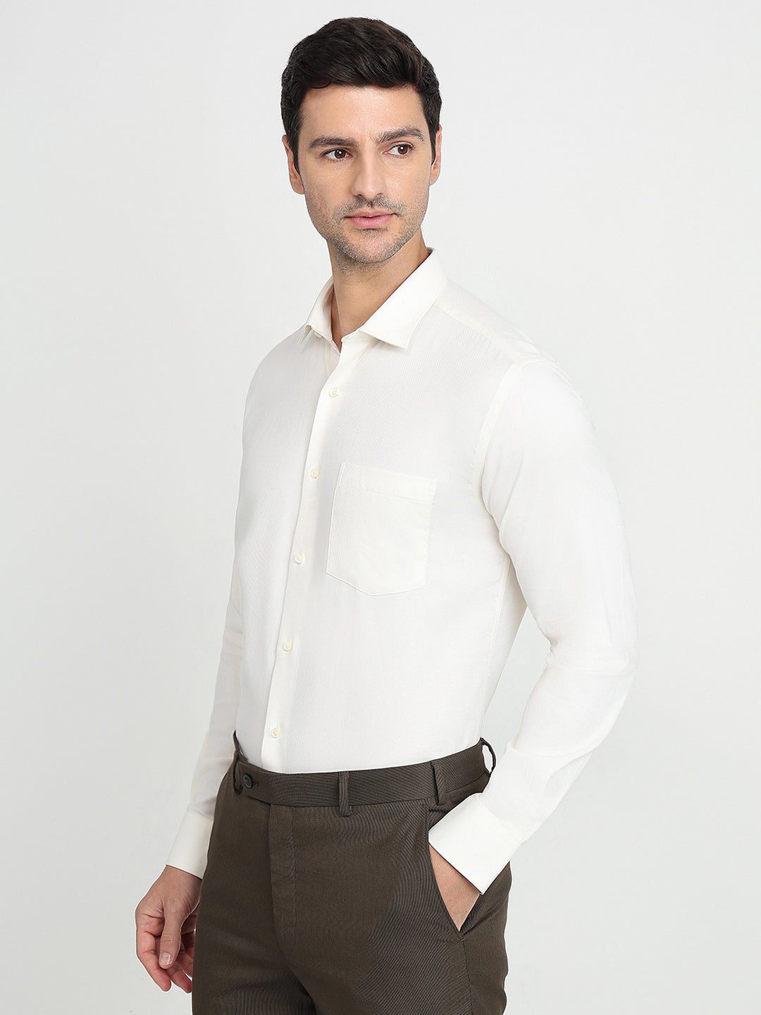 Park Avenue Men Yellow Structure Slim Fit Cotton Full Sleeve Formal Shirt