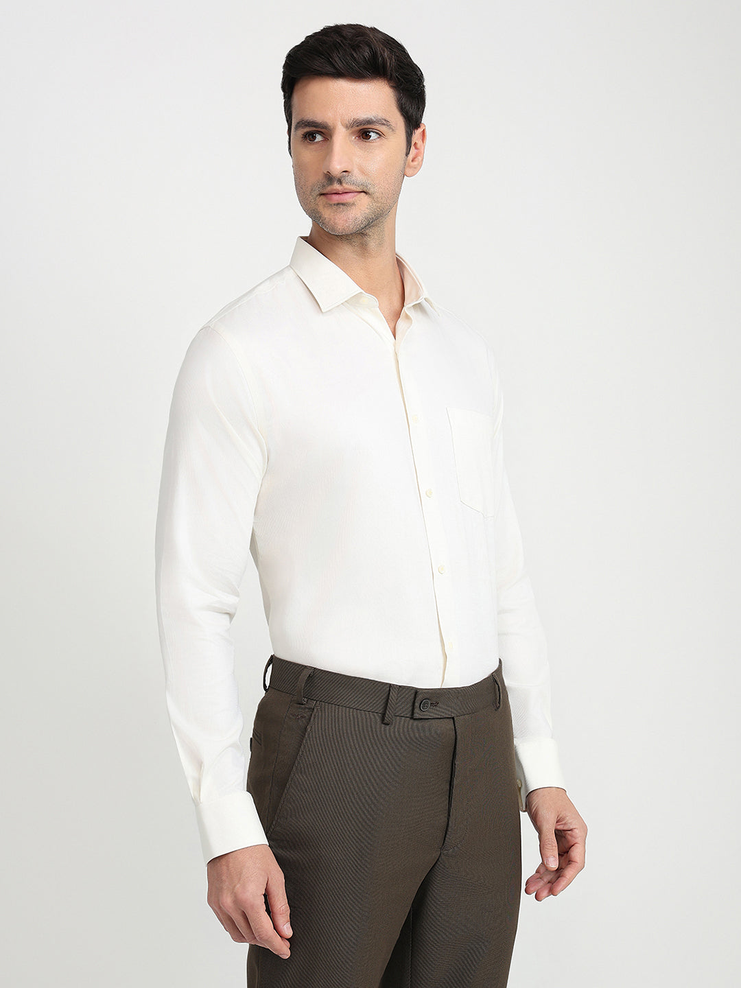 Park Avenue Men Yellow Structure Slim Fit Cotton Full Sleeve Formal Shirt