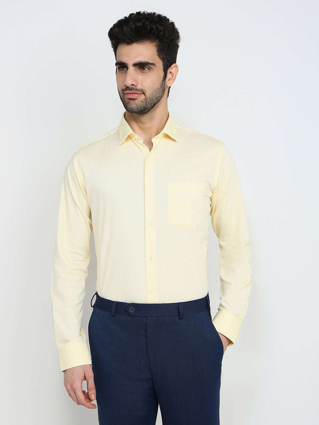Park Avenue Men Yellow Structure Slim Fit Cotton Full Sleeve Formal Shirt
