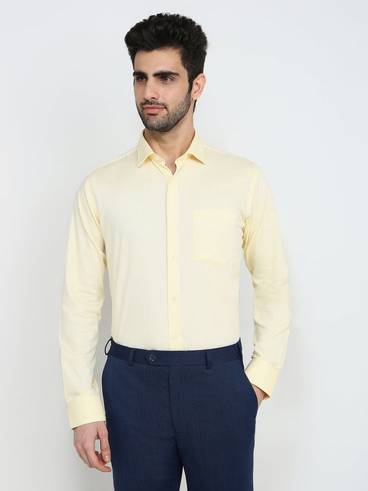 Park Avenue Men Yellow Structure Slim Fit Cotton Full Sleeve Formal Shirt