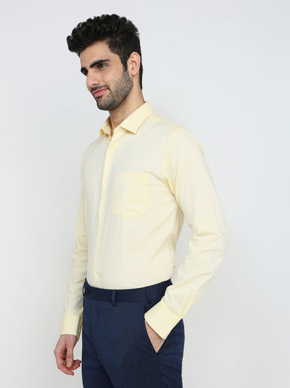 Park Avenue Men Yellow Structure Slim Fit Cotton Full Sleeve Formal Shirt
