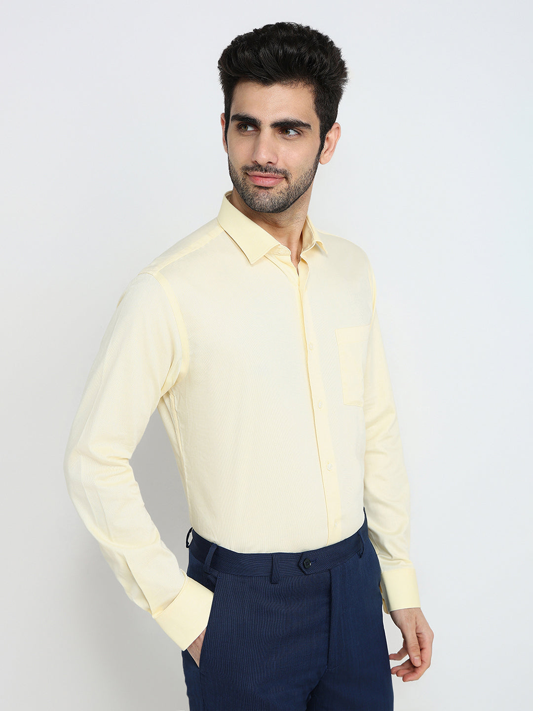 Park Avenue Men Yellow Structure Slim Fit Cotton Full Sleeve Formal Shirt