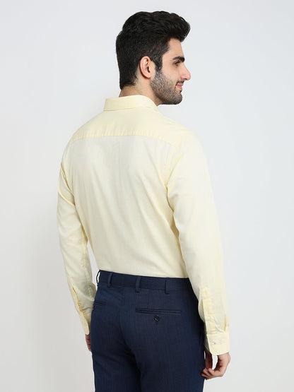 Park Avenue Men Yellow Structure Slim Fit Cotton Full Sleeve Formal Shirt