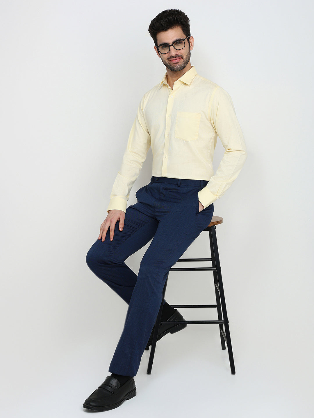 Park Avenue Men Yellow Structure Slim Fit Cotton Full Sleeve Formal Shirt