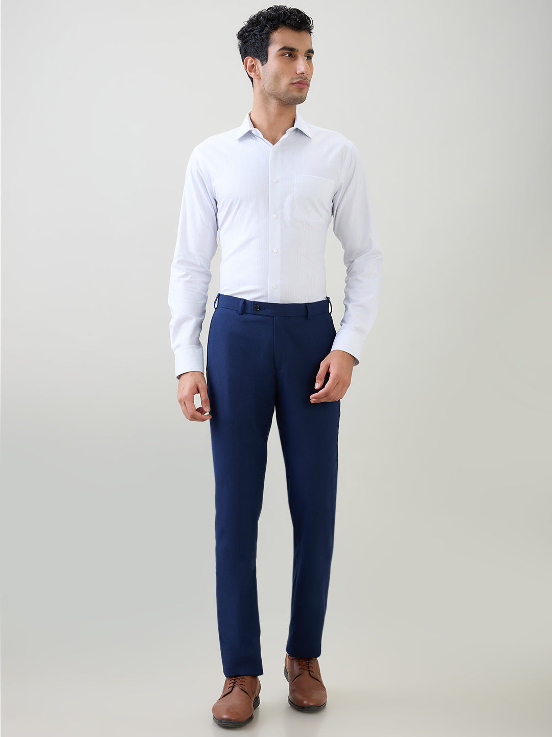 Park Avenue Men White Stripe Slim Fit Cotton Full Sleeve Formal Shirt