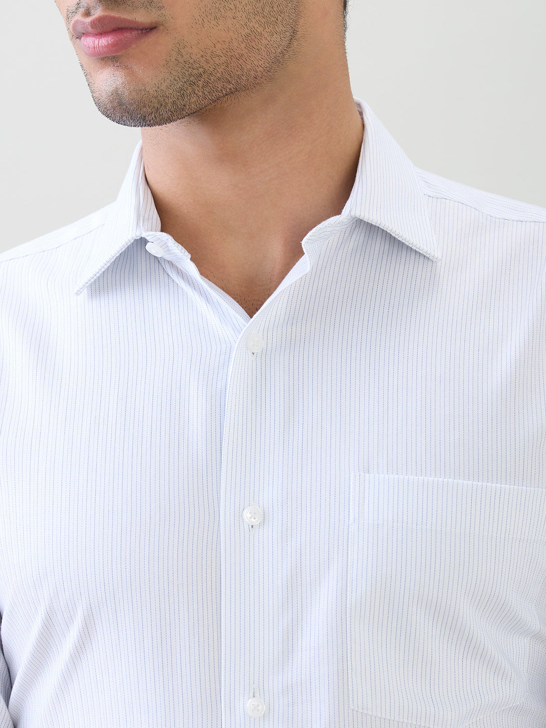 Park Avenue Men White Stripe Slim Fit Cotton Full Sleeve Formal Shirt