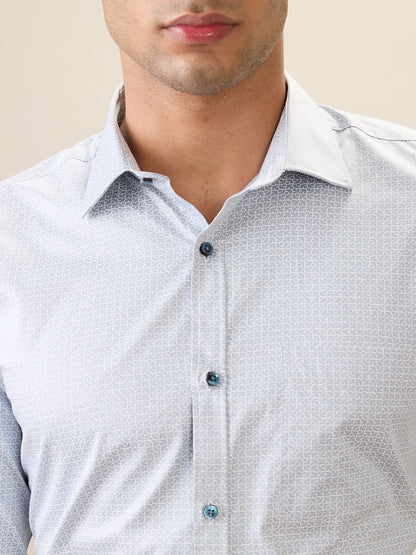 Park Avenue Men Grey Printed Slim Fit Cotton Full Sleeve Formal Shirt