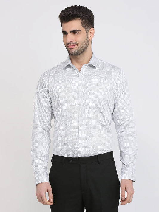 Park Avenue Men White Printed Slim Fit Cotton Formal Shirt