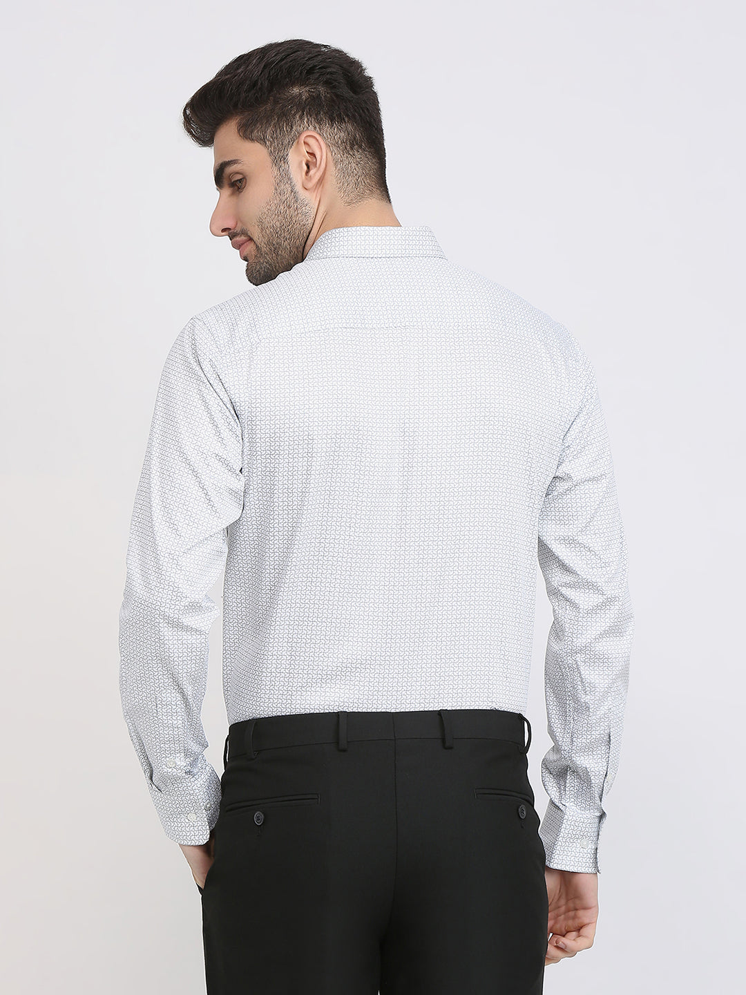 Park Avenue Men White Printed Slim Fit Cotton Formal Shirt