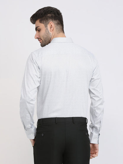 Park Avenue Men White Printed Slim Fit Cotton Formal Shirt