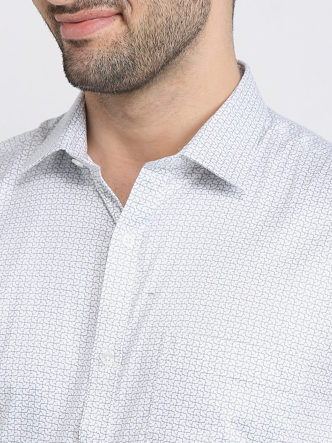 Park Avenue Men White Printed Slim Fit Cotton Formal Shirt