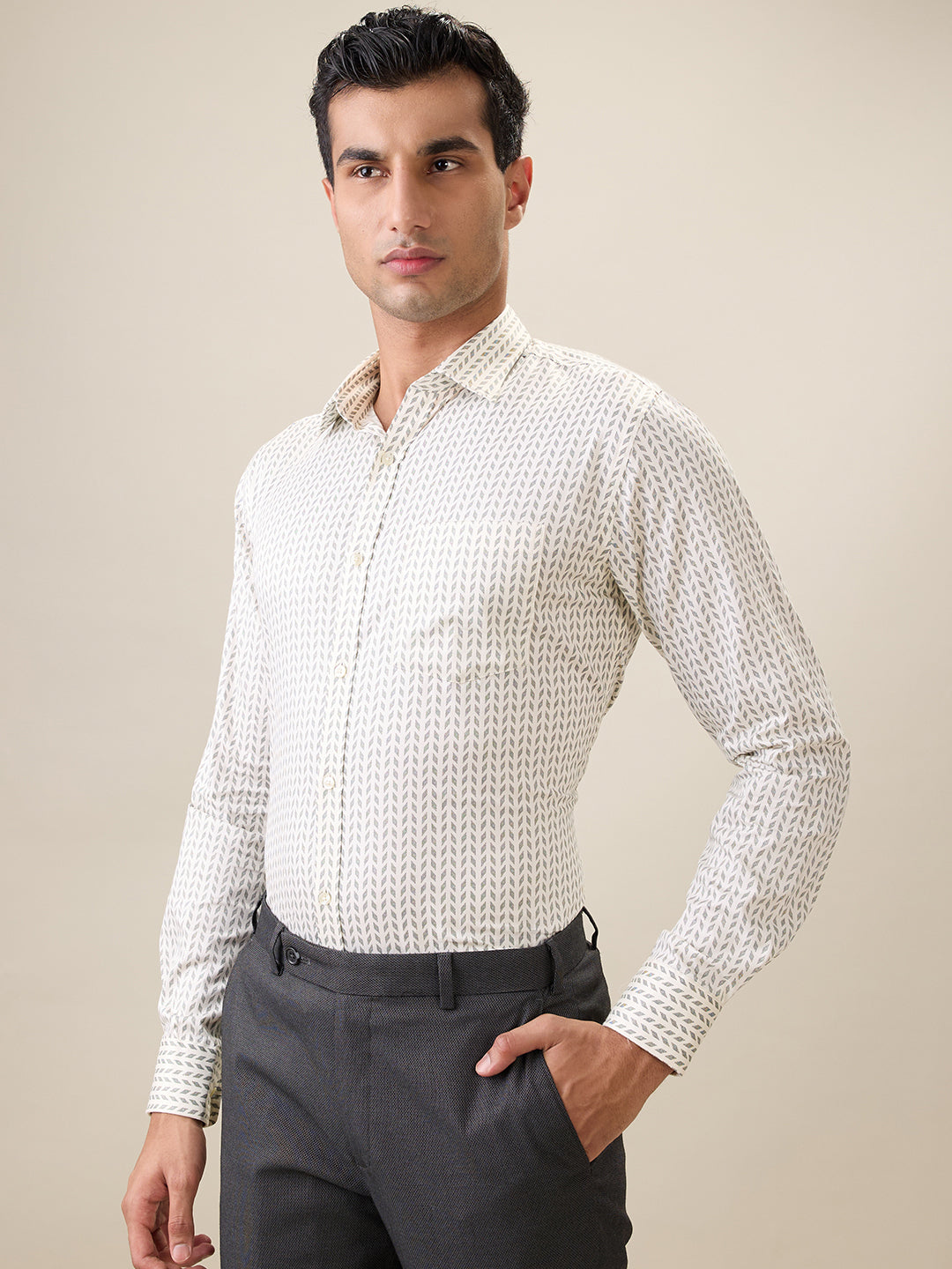 Park Avenue Men Brown Printed Slim Fit Cotton Full Sleeve Formal Shirt