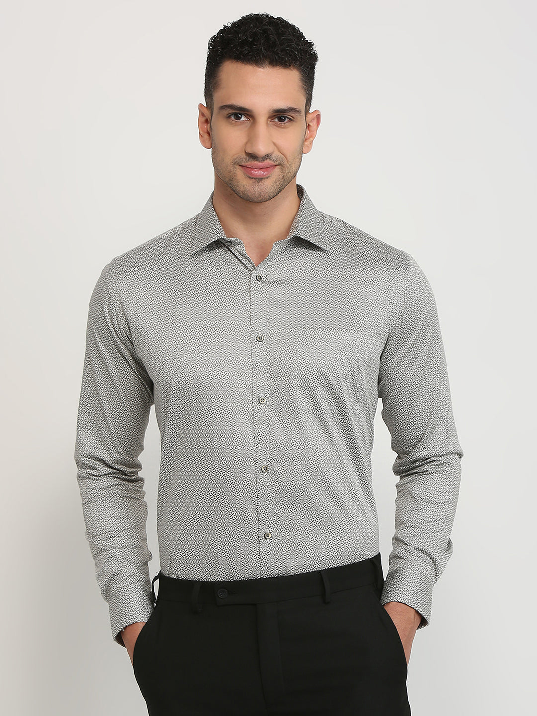 Park Avenue Men Brown Printed Slim Fit Cotton Formal Shirt