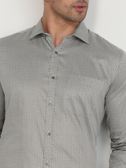 Park Avenue Men Brown Printed Slim Fit Cotton Formal Shirt