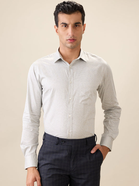 Park Avenue Men Grey Printed Slim Fit Cotton Full Sleeve Formal Shirt