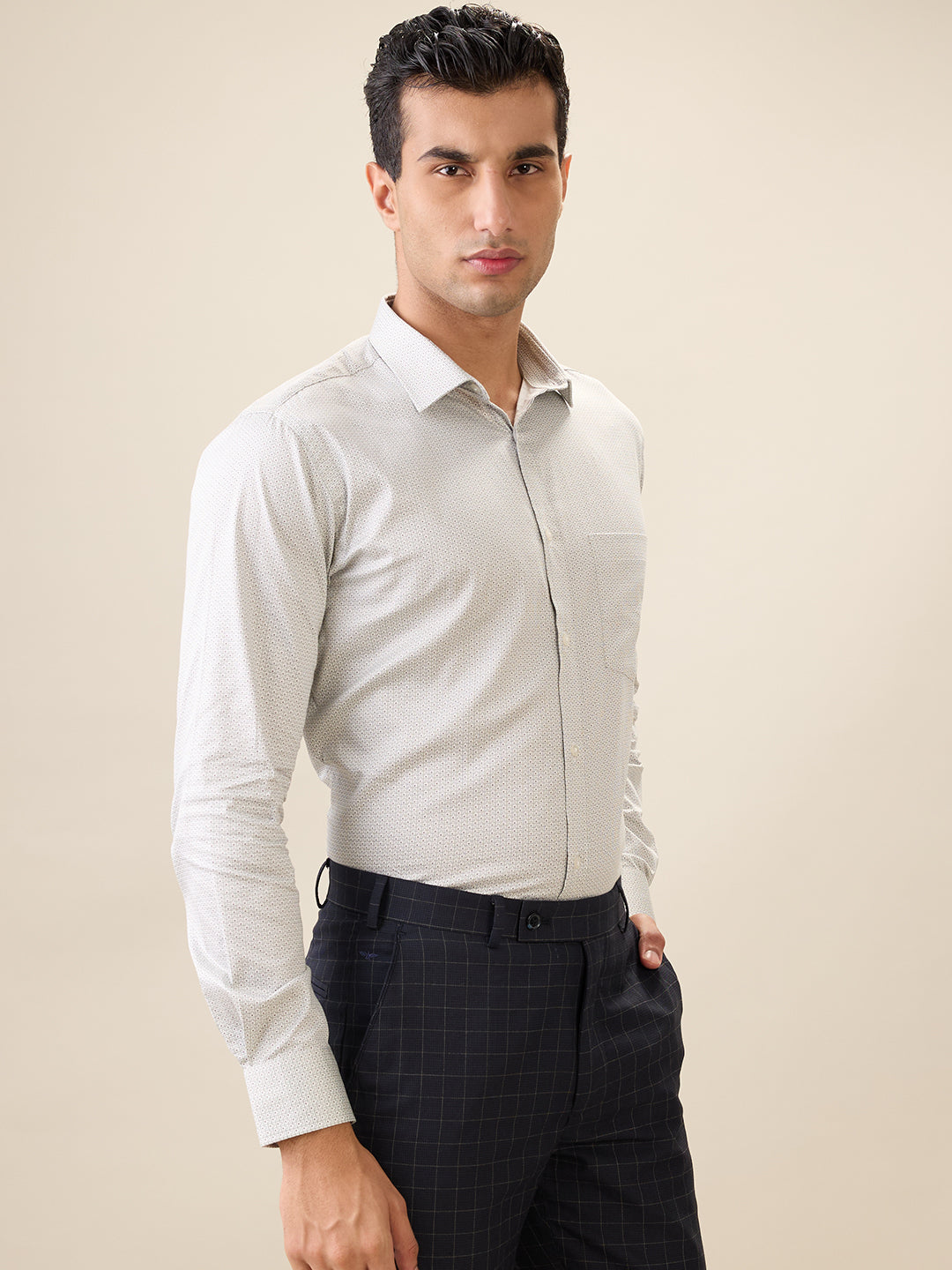 Park Avenue Men Grey Printed Slim Fit Cotton Full Sleeve Formal Shirt