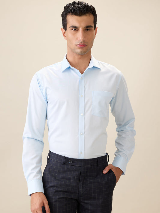 Park Avenue Men Blue Solid Slim Fit Cotton Blend Full Sleeve Formal Shirt