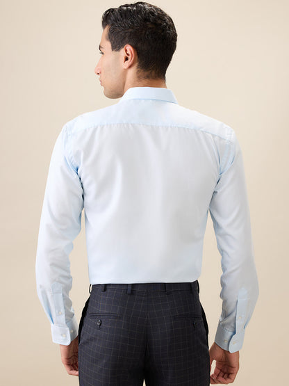 Park Avenue Men Blue Solid Slim Fit Cotton Blend Full Sleeve Formal Shirt