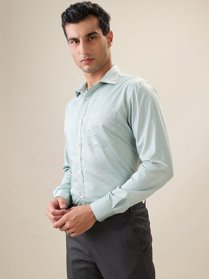 Park Avenue Men Blue Solid Slim Fit Cotton Blend Full Sleeve Formal Shirt