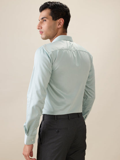 Park Avenue Men Blue Solid Slim Fit Cotton Blend Full Sleeve Formal Shirt