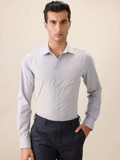 Park Avenue Men Grey Structure Slim Fit Cotton Blend Full Sleeve Formal Shirt