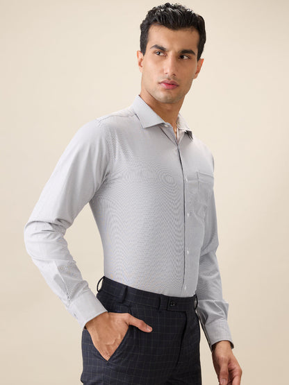 Park Avenue Men Grey Structure Slim Fit Cotton Blend Full Sleeve Formal Shirt