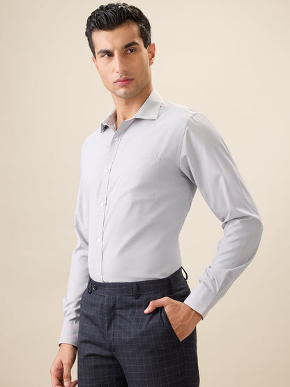 Park Avenue Men Grey Structure Slim Fit Cotton Blend Full Sleeve Formal Shirt
