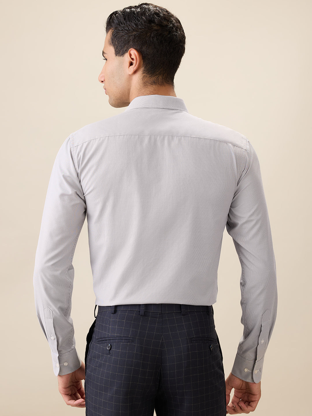 Park Avenue Men Grey Structure Slim Fit Cotton Blend Full Sleeve Formal Shirt