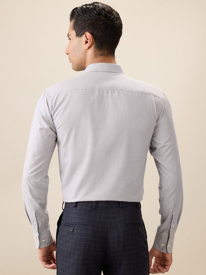 Park Avenue Men Grey Structure Slim Fit Cotton Blend Full Sleeve Formal Shirt