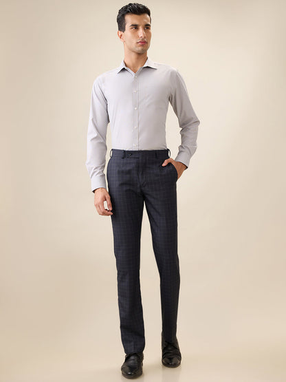 Park Avenue Men Grey Structure Slim Fit Cotton Blend Full Sleeve Formal Shirt